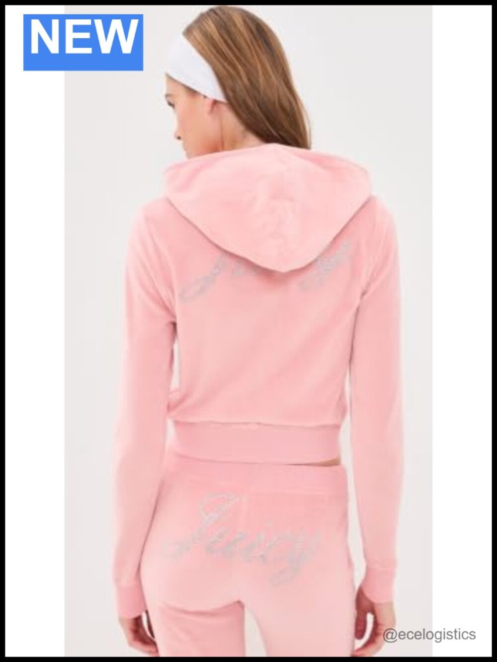 Velour Zip Hoodie with Rhinestone Lettering - Picture 3 of 5